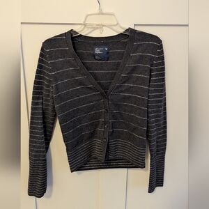American Eagle Grey Metallic Striped Cardigan